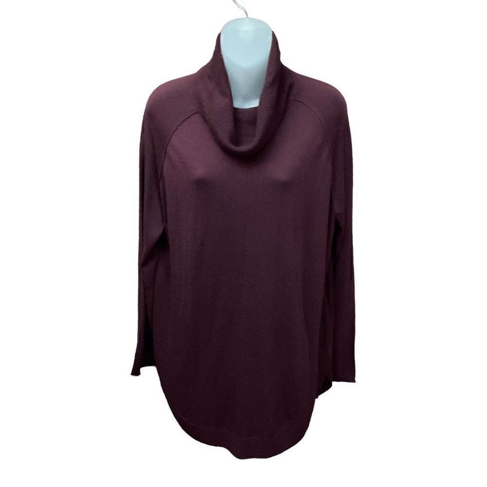 Caslon Sweater Tunic Cowl Neck Maroon Burgundy Curved Hem Side Slits Medium